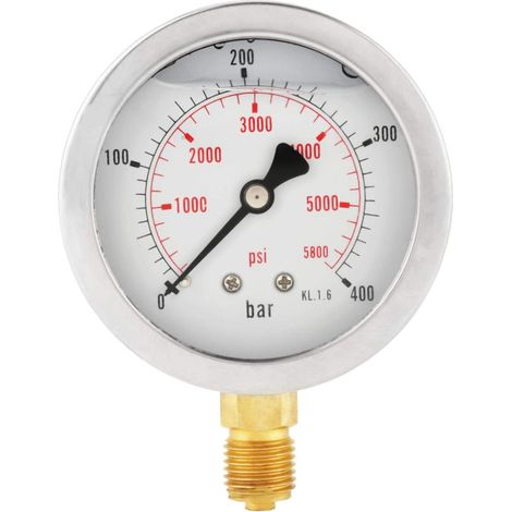 Hydraulic pressure gauge 0-400bar/0-5800psi, with G1/4 inch threaded connection, measuring range, an excellent pressure measuring tool with stable performance (1/5)