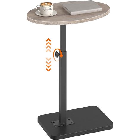 Table d’Appoint en C, Table Basse de Salon, Hauteur Réglable 43,5-75 cm, Plateau Ovale, pour Bureau, Salon, Chambre, Gris et Noir (1/5)