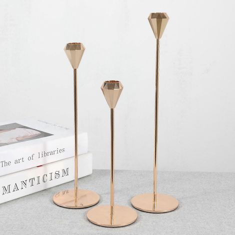 Bougeoirs en métal (lot de 3) - Décoration simple pour mariage, chambre ou table à manger - Artisanat (1/4)