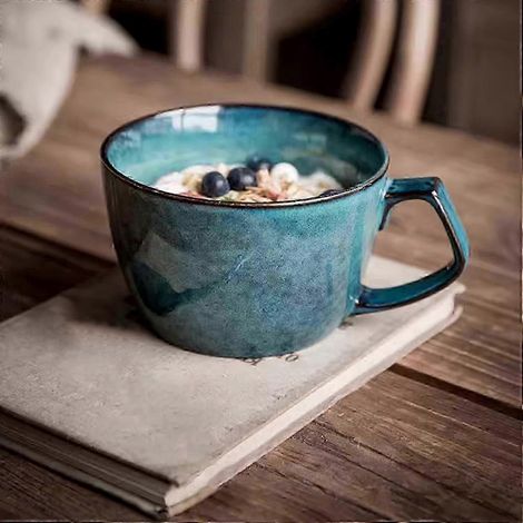 Große Suppenschüssel mit Henkel, 700-ml-Kaffeebecher, Müslischale, geeignet für Milchdesserts und Porridge, mikrowellengeeignet (1/5)
