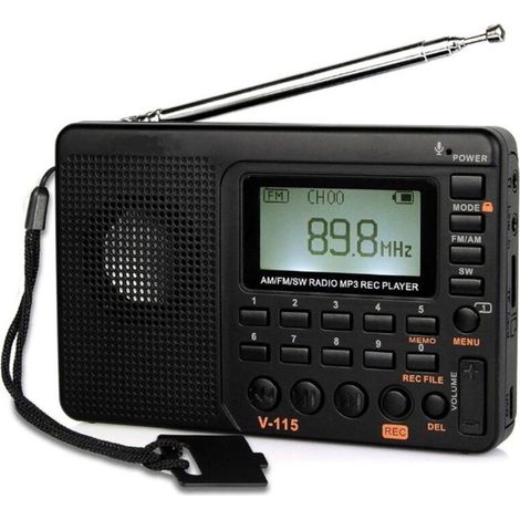 Radio Portable,Petite Radio Rechargeable,FM AM SW, Piles et Secteur,Carte TF,Enregistreur, MP3,Minuterie de Sommeil,Salle de Bain,Cuisine
