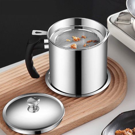 Pot à Huile de Friture - Filtre à Mailles Fines - Contenant pour Graisse de Bacon - Poignée Anti-brûlure - Bac Antidérapant - 1,3 L (1/5)