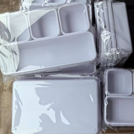 Boîtes de rangement plastique pour tiroir, set de 8, organiseur de couverts et bric-à-brac, boîte de bureau blanche (1/5)