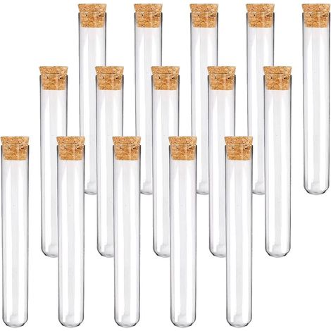 15 Pièces Tube a Essai Plastique - 12mmx75mm Tubes à Essai Transparent avec Bouchons en Liège Tubes à Essai avec Couvercles pour Laboratoire DIY Artisanat Graines Épices Liquides Bonbons (1/5)