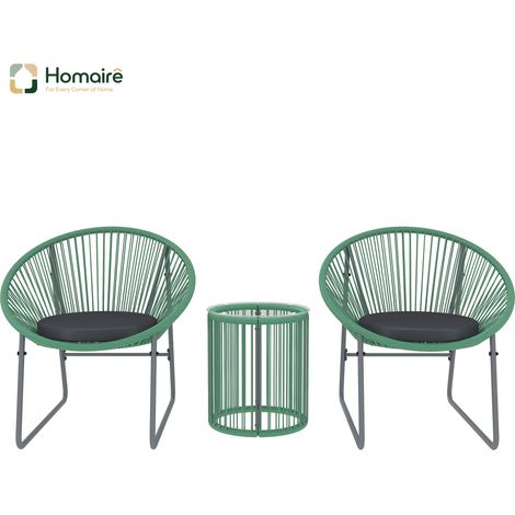 HOMAIRE Set de mobilier de jardin en polyrattan pour 2 personnes, lounge extérieure 3 pièces avec fauteuils, table d'appoint et coussins, résistant aux intempéries pour jardin, terrasse et balcon