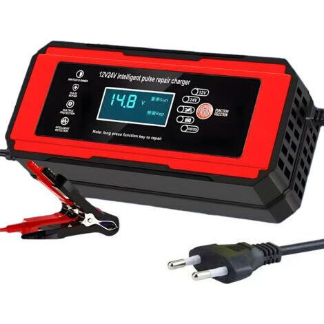12 V 24 V 10 A RougeChargeur de batterie de voiture, chargeur de batterie de moto, chargeur haute puissance 12V/24V 10A