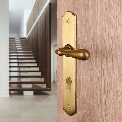 Ouvre&Déco – Lot de 2 poignées de porte DURANCE cylindre – Laiton finition patiné – Entraxe 195 mm – Compatible avec serrures à relevage