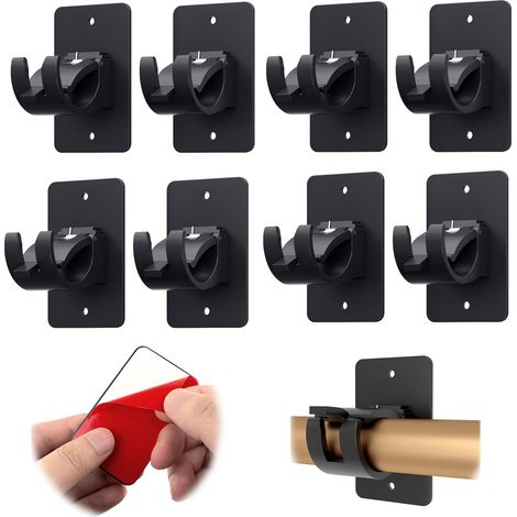 Lot de 8 supports de tringle à rideaux, pour salle de bain et cuisine, universels, adhésifs, avec vis, sans perçage (1/5)