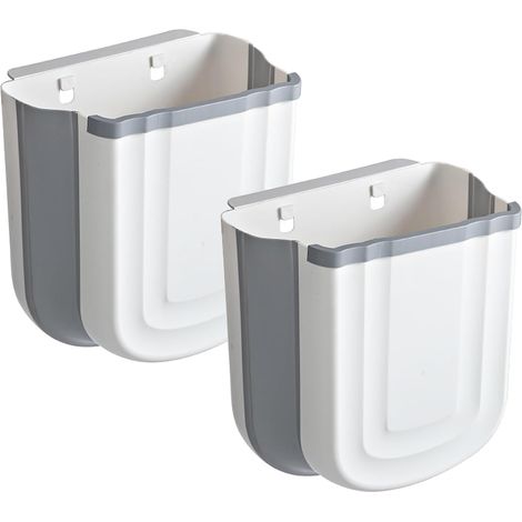 Lot de 2 poubelles suspendues, pliables, 9 L, plastique, pour porte placard, cuisine, salle de bain (1/5)