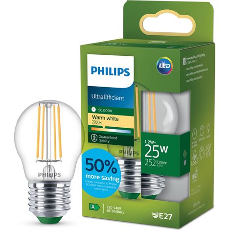 LED UltraEfficient Ampoule Filament Claire P45, Culot Edison E27, Classe Énergétique A, 252 lm, Équivalent 25W, Blanc Chaud (2700K), 50 000 Heures, 1 Pack (1/5)