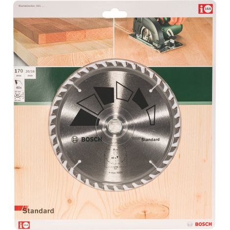 Bosch 1x Lama per Sega Circolare Standard (per Legno, Ø 170 x 2.2/1.5 x 20/16 mm, 40 Denti, ATB, con 1x Anello di Riduzione 16 mm, Accessori Seghe Circolari) (1/2)