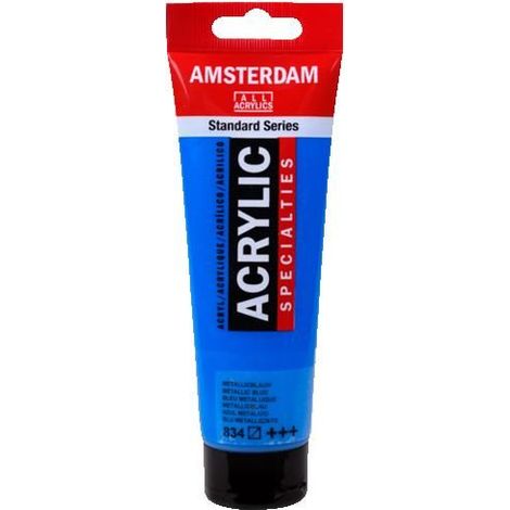 Peinture acrylique - AMSTERDAM - 120 ml - Bleu Métallique - Satiné - Résistant à la lumière (1/2)