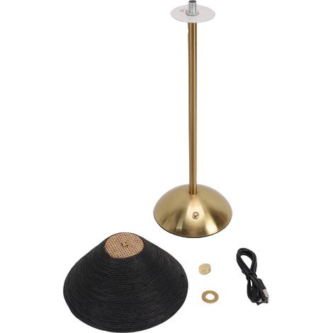 Kabellose 3-Farben-Tischleuchte, handgewebter Lampenschirm aus Papierseil, Nachttischlampe fürs Schlafzimmer, schwarz (1/5)