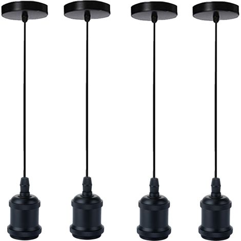 4Pcs Vintage Pendelleuchte aus Metall Hängelampe 1M Höhenverstellbar E27 60W für Küche Esstisch Wohnzimmer Bars Cafét - Hellschwarz (1/5)