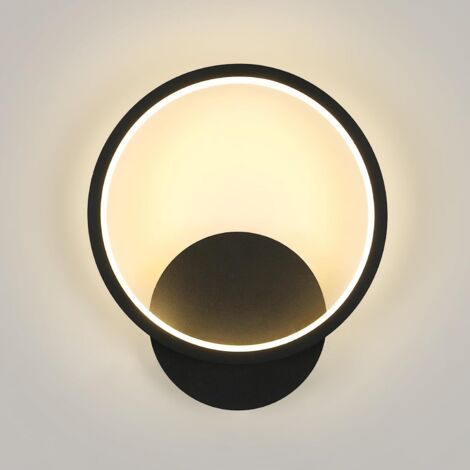 Applique Murale Intérieure, 12W 1350LM Luminaire Mural Moderne, Ronde Lampe Murale 3000K Lumière Blanche Chaude pour Chambre Salon Salle de Bain Couloir Escalier, Noir, Ø20cm [Classe énergétique E] (1/5)