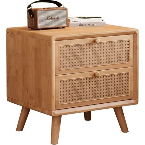 Table de Chevet en Bois de chêne avec tiroir - Table de Chevet Moderne - Petite Commode de Chevet - Table d'appoint pour Chambre à Coucher, Salon, Bureau（Couleur du bois brut）