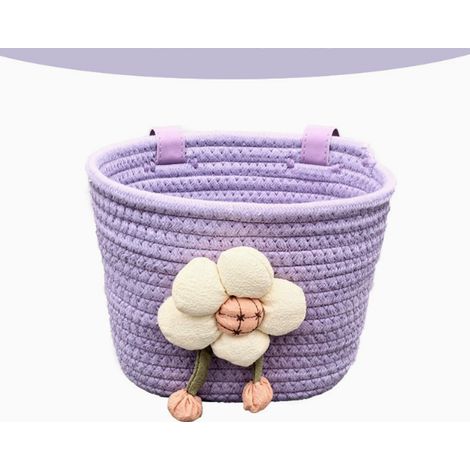 Hrippy Panier de vélo tressé en corde de coton, panier de rangement pour guidon, jolis accessoires pour vélo, scooter, vélo pour enfants, draisienne,violet