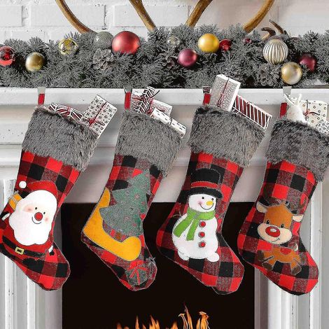 Chaussettes de Noël 45 cm (18 pouces) - Sac cadeau pour la décoration festive de Noël - Lot de 4 (1/5)