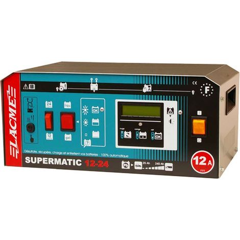 Lacme – Chargeur batterie intelligent 12A 12V / 24V – Charge jusqu'à 240Ah – Écran de suivi – Fonction de test de batterie – 7 étapes de charge (1/3)