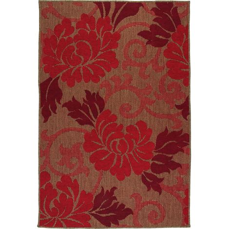 SUVA - Tapis tissé plat pour intérieur et extérieur motifs fleurs rouge 120x170 (1/2)
