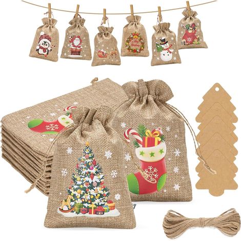 24 Sachets en Jute Calendrier de l'Avent à Remplir, 13 x 18 cm (1/5)