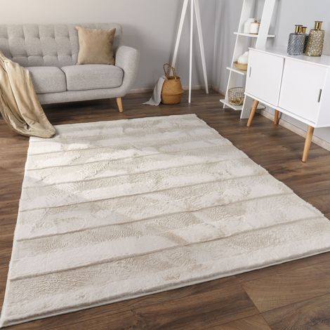 Paco Home Teppich Bubble Wohnzimmer Schlafzimmer Hochflor Fell Geometrisches Design 3D 60x100 cm, Creme 4