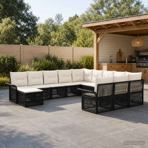 vidaXL Set Divano da Giardino 12 pz Nero e Bianco Crema polyrattan (1/5)