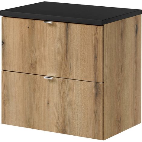 Mobile Sottolavabo NEWPORT da Parete a 2 Cassetti 60x60x40 cm - Effetto Rovere/Nero [en.casa]