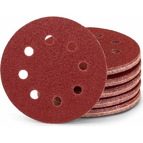 Lot de 50 disques abrasifs professionnels - 8 trous - Diamètre : 125 mm - Grain : 180 - Pour ponceuse excentrique - Feuilles abrasives - Papier abrasifT-Audace (1/4)