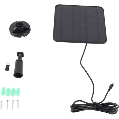 Ortviai Panneau Solaire 5 W pour Caméra de Sécurité – Monocristallin, Noir, USB-C (1/5)