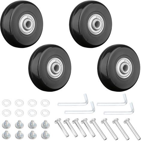 Ciel-4pcs Roue Valise Universelle Remplacement 45x18 mm Roulettes de Rechange pour Bagages, Bagages Essieux et Roulettes, Caoutchouc Valise Kit avec Pièces Rechange D\'axes Métalliques (1/5)
