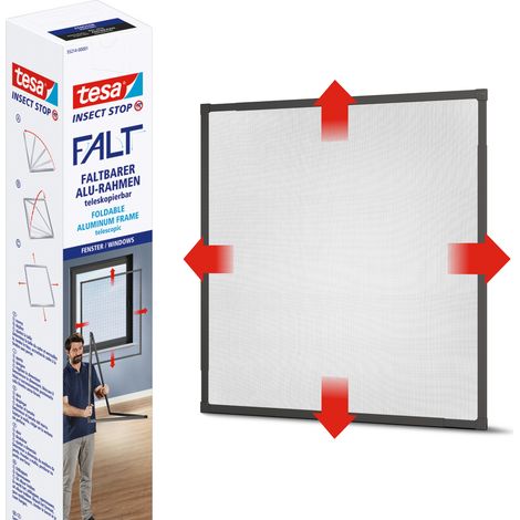 Tesa – Moustiquaire de fenêtre télescopique 80-140cm – Cadre aluminium anthracite – Maillage dense pour protection efficace contre insectes (1/9)