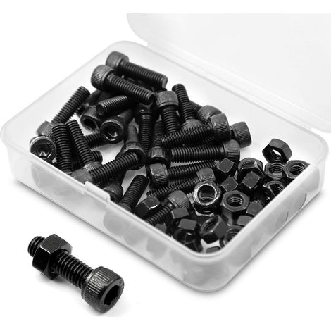 M6 x 10mm 40PCS Vis cylindriques Boulon à tête hexagonale Entièrement Filetée Boulons et écrous en Acier au Carbone 12,9(Noir) (1/5)