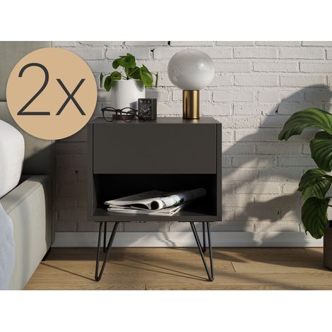 2er Set Nachttisch Kommode Dion 40cm SoftClose stehend Grafit Softtouch (1/5)