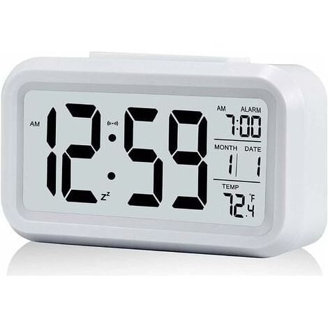 Réveil Digital Réveil Matin, Horloge Numérique Réveil à Pile Silencieux pour Enfants Adultes Grand écran LED Température Calendrier(Blanc) (1/5)