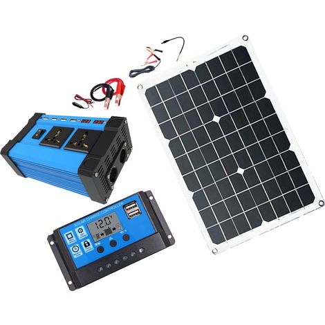 Kit Solaire Kaixuan Panneau 18W Régulateur 30A Onduleur 300W DC12V AC220V (1/5)