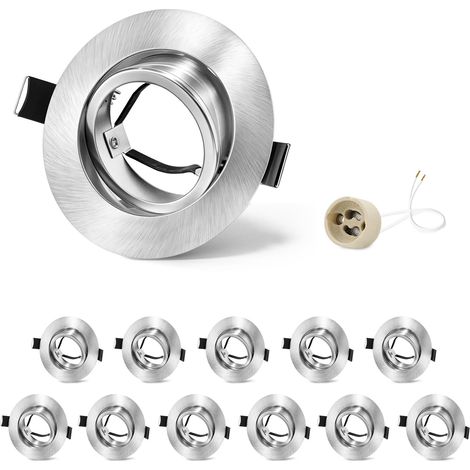 12x Spots Encastrables GU10 Cadre Nickel, Orientable 45°, Cadre Métal Ø84mm Plat, Découpe 68-75mm, Douille Céramique GU10 230V, Spot Rond Sans Ampoule (1/5)
