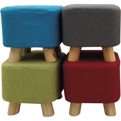 Pouff Sgabello in Tessuto Azzurro - Imbottito 30x30x27 cm (1/3)