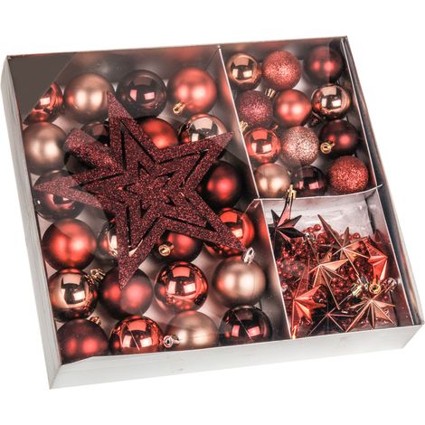 Kunststoff Christbaumschmuck 45 Teile Set - rot - Shatterproof Weihnachtskugeln bruchsicher - Tannenbaum Weihnachtsbaum Christbaum Zierschmuck