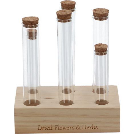 Set de 6 tubes à essai avec support en bois - Transparent - L 15 x P 8 x H 17,5 cm - Livraison gratuite (1/5)