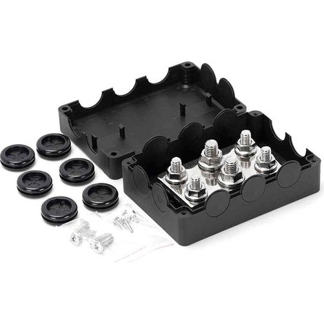 Barre omnibus marine 500 A, module de distribution d'alimentation automobile 48 V, courant 6 V, capuchon en plastique à goujon, convient aux applications automobiles et marines (rouge) (1/5)