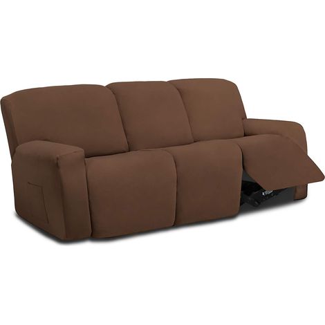 Lot de 8 Housses de canapé 3 Places en Microfibre Extensible, Douce et ajustée, Housse de Protection Lavable avec élasticité pour Enfants, Animaux domestiques (canapé inclinable, Marron) (1/5)