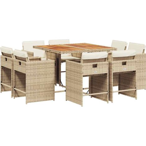 Maison Exclusive - 9-tlg. Garten-Essgruppe mit Kissen Beige Poly