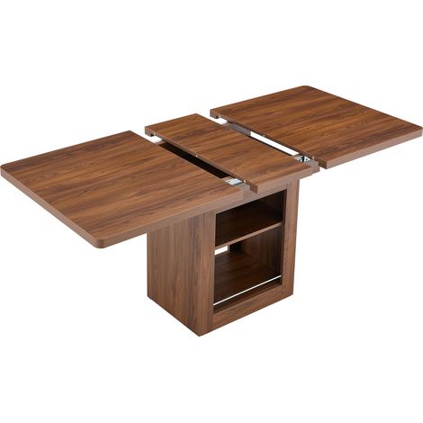 Table à manger extensible en plaqué noyer avec étagère intégrée, pour 4 à 8 personnes (1/5)