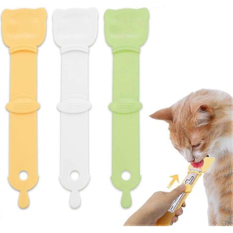 Lot de 3 cuillères à friandises Happy Spoon Cats, cuillères 2 en 1 à presser pour chats, distributeur de friandises en bandelettes, cuillères multifonctions pour chats (1/5)