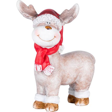 Weihnachtsdekoration MagicHome, Rentier mit rotem Schal, Polyresin, 20x20x24 cm (1/2)