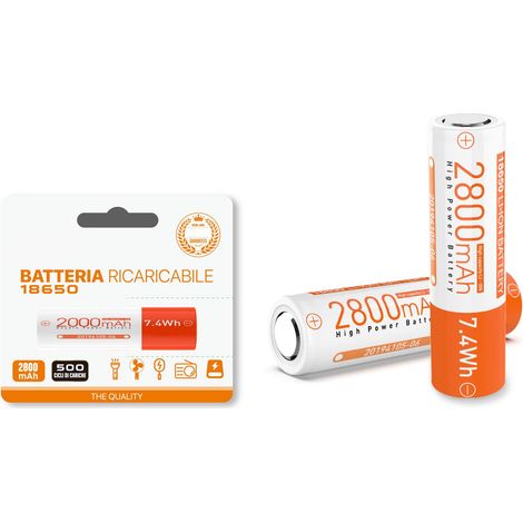 Batteria Ricaricabile al Litio 18650 2800mAh 3.7V 7.4Wh Modello Piatto