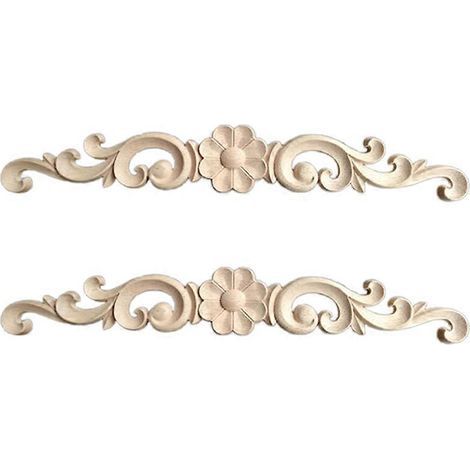 Lot de 2 fleurs adhésives sculptées en bois, délicates décorations de porte, en bois massif, pour meubles et portes d'armoires, taille 2.-27.00X4.00X0.80CM (1/4)