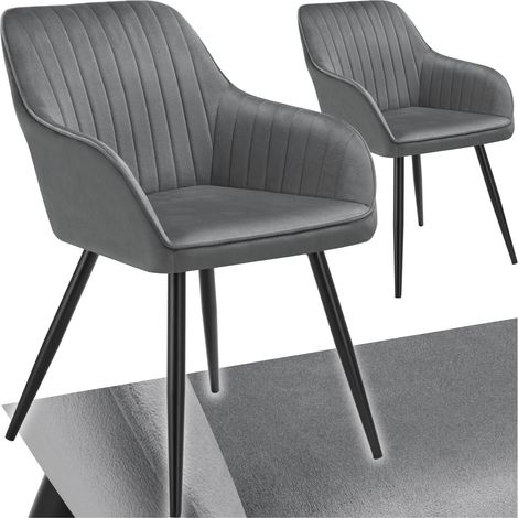 Lot 2 chaises de salle à manger en velours matelassées gris (1/5)