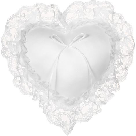 x 7 Zoll großes weißes Herzkissen aus Satinspitze für den Ringträger bei der Hochzeit – Dekorationsartikel für die Hochzeitszeremonie (1/5)